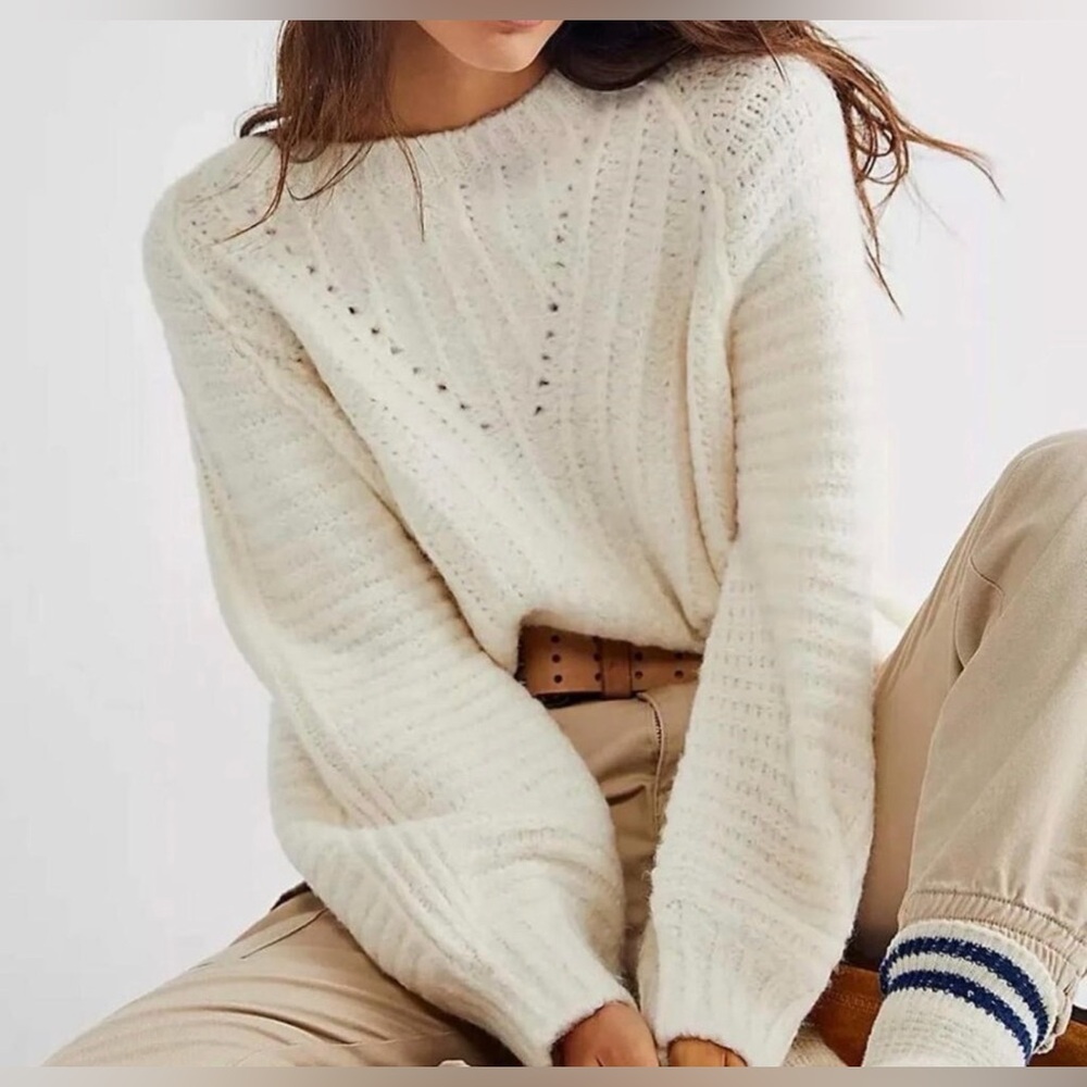 Free People Carter Pullover Sweater Chunky Knit Cropped Oversized Slouchy Boho M